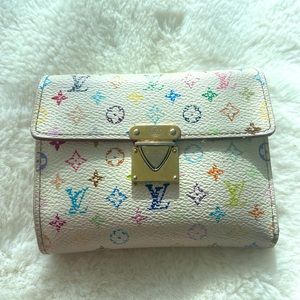 Authentic Louis Vuitton White Multicolor Monogram Canvas Koala Compact Wallet
